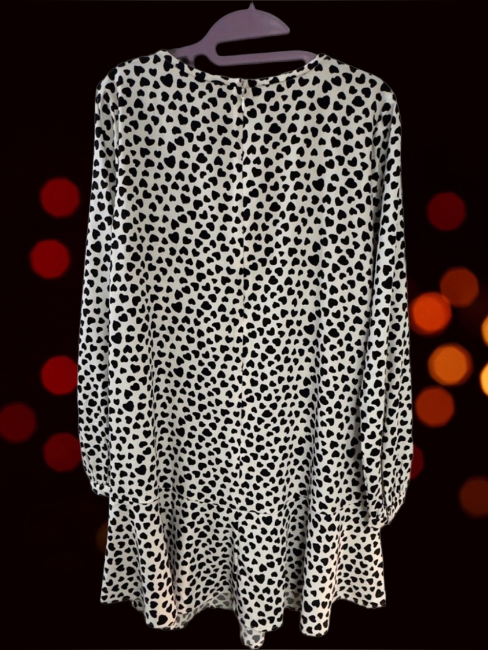 Loft Dress with Black Hearts on White, Flounce Hem, Size S
